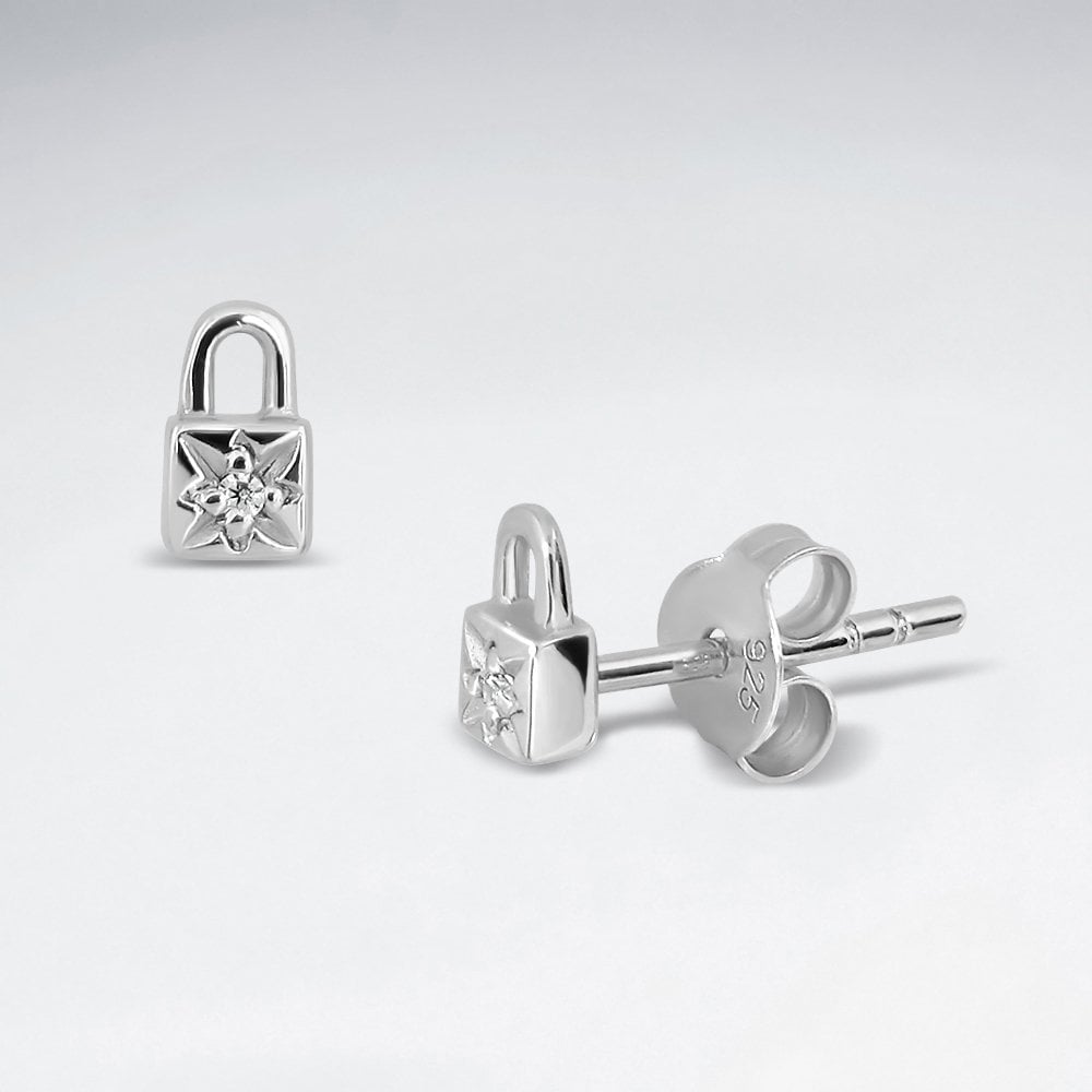 Sterling Silver Starburst Love Lock Locket CZ Earrings