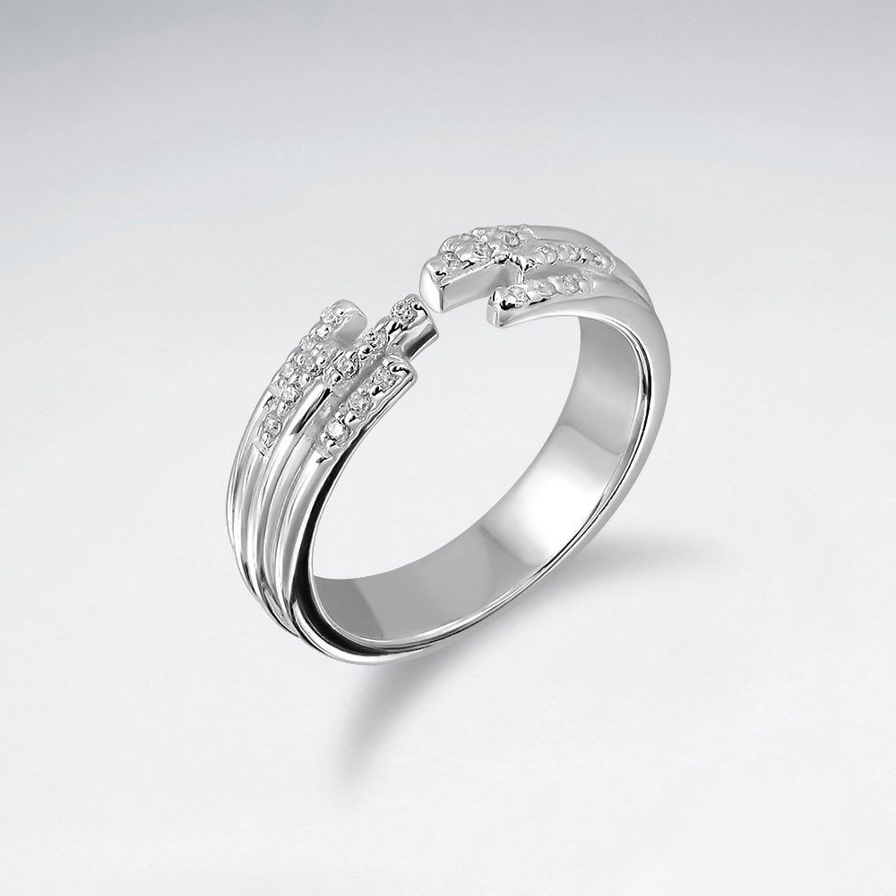 Sterling Silver CZ Staggered Band Ring