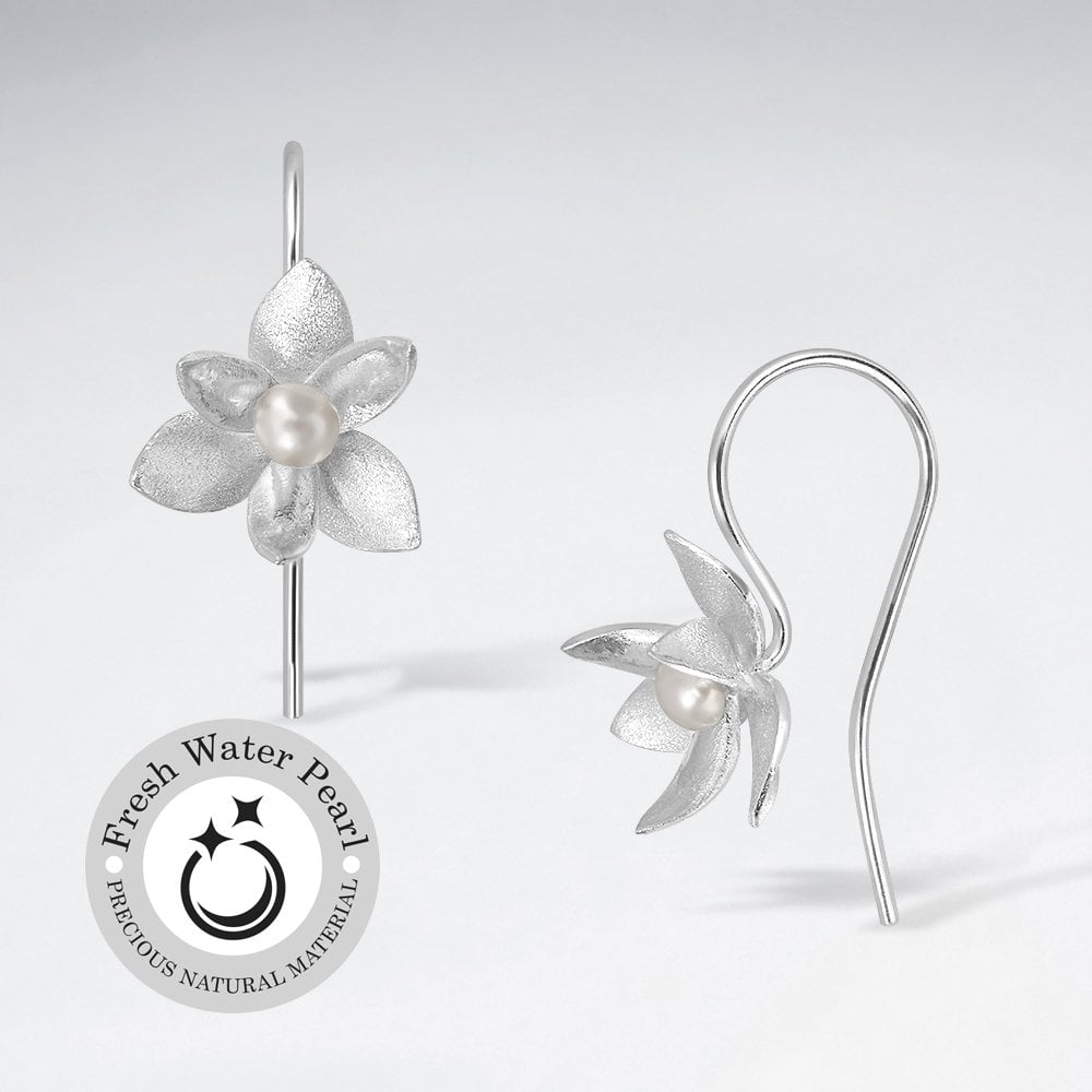 Morning Dew Matte Silver Flower Pear Earrings