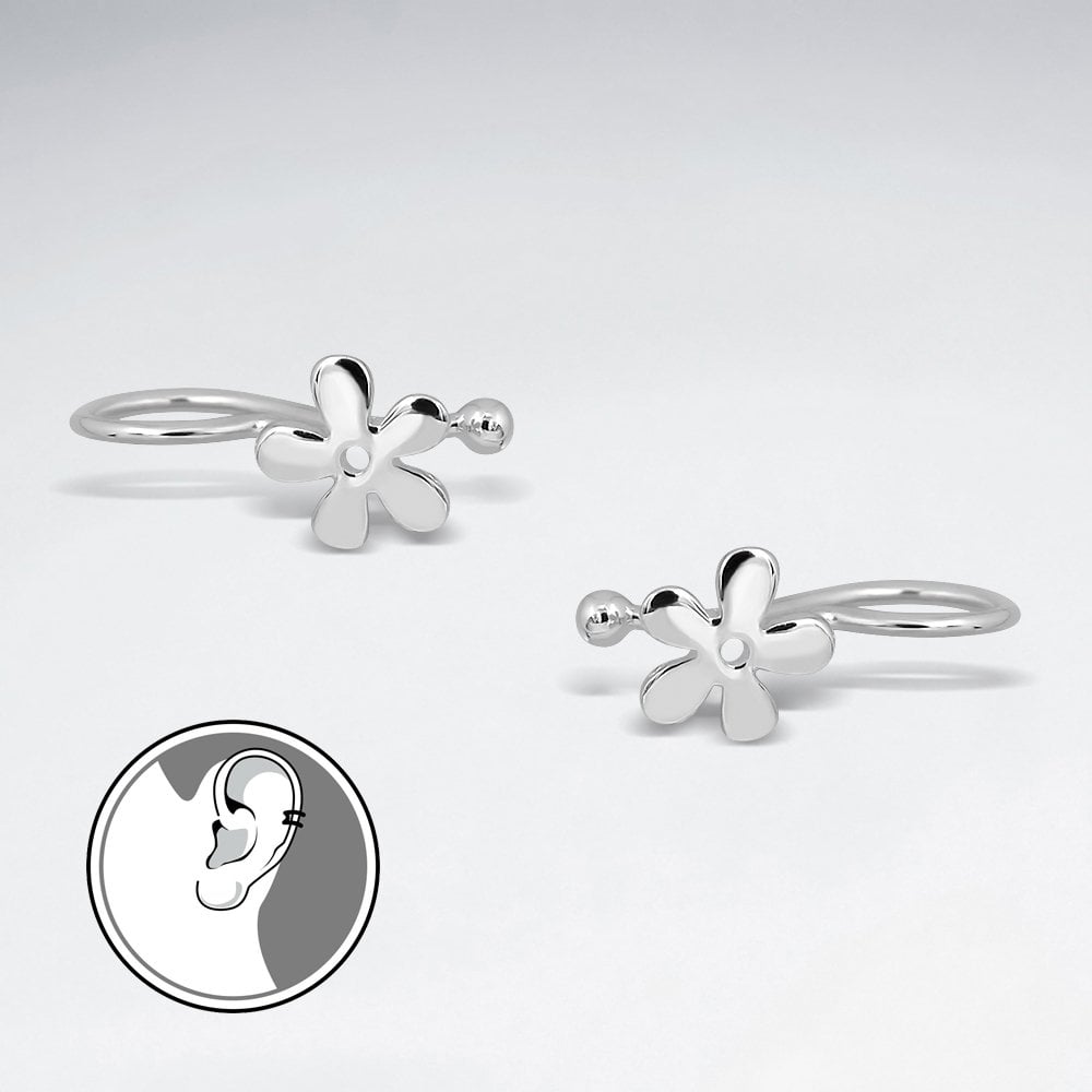 Sterling Silver Five Point Flower Silhouette Earrings