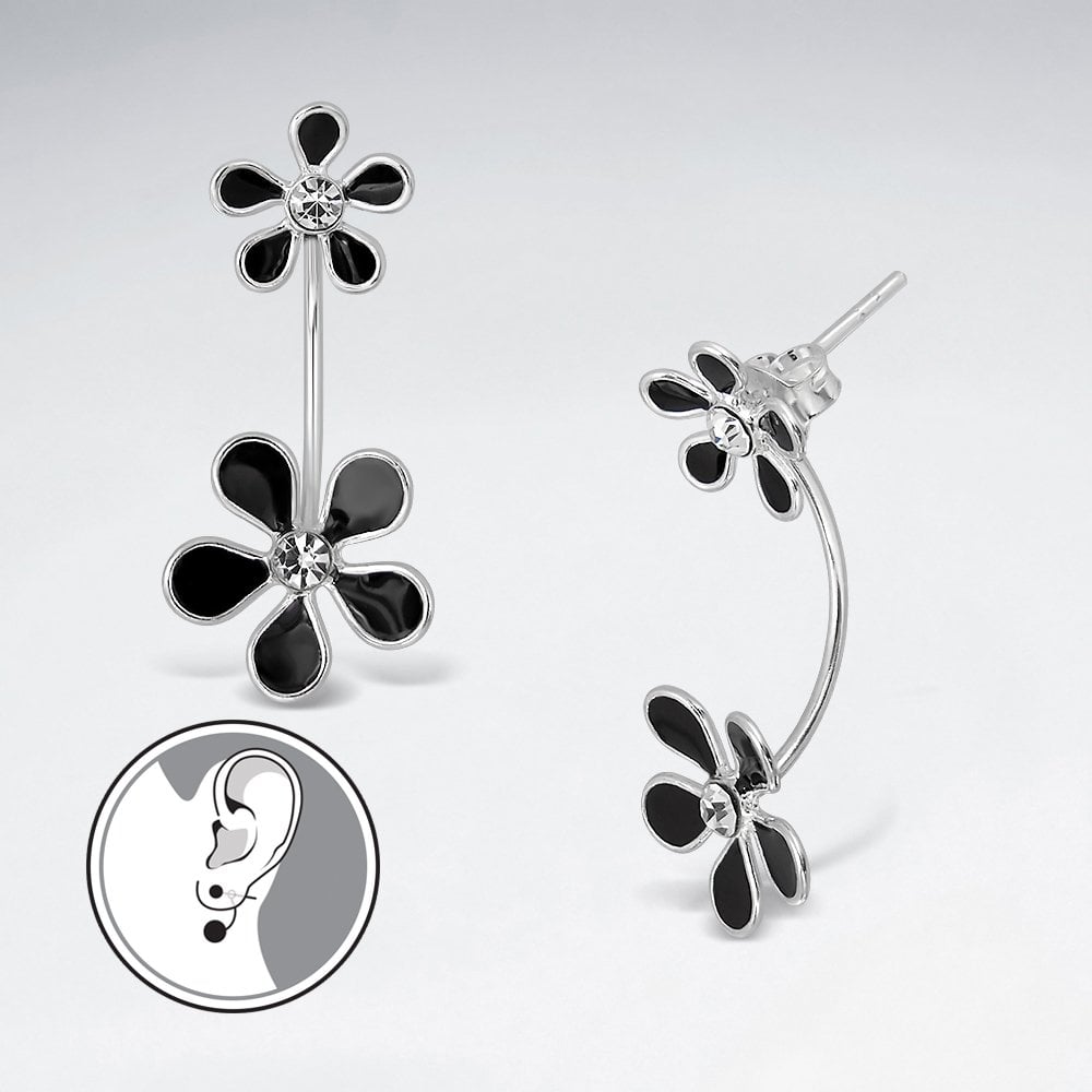Double Blossom Sterling Silver and Enamel Flower Earrings