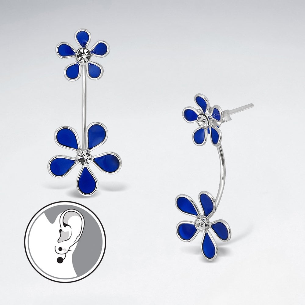 Double Blossom Sterling Silver and Enamel Flower Earrings