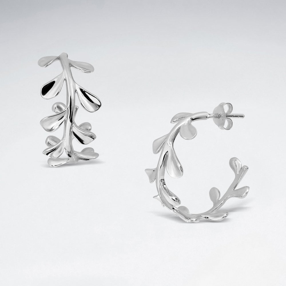 Sterling Silver Mistletoe  Hoop Earrings