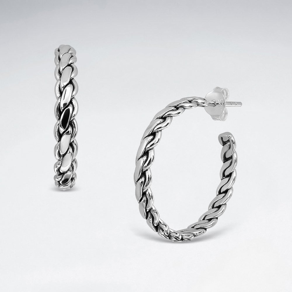 Sterling Silver Chain Link Rope Hoop Earrings