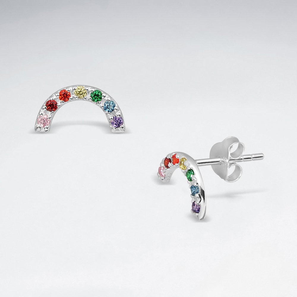 Sterling Silver Rainbow CZ Stud Earrings