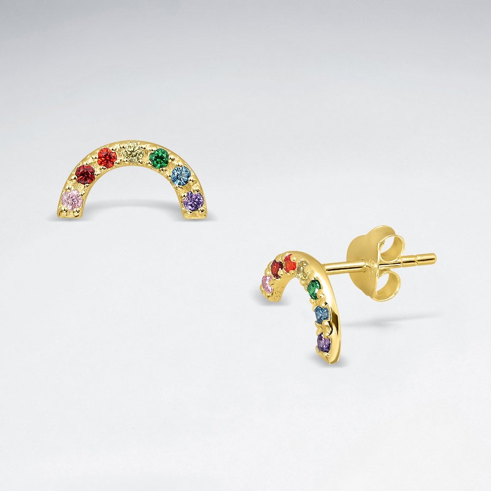 Sterling Silver Rainbow CZ Stud Earrings