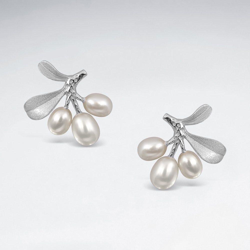 Sterling Silver Freshwater Pearl Mistletoe Earrings