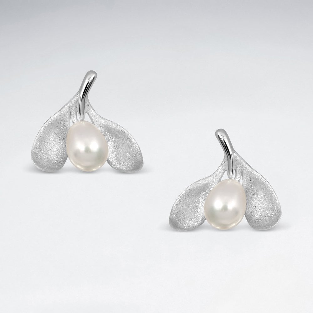 Sterling Silver Mistletoe Freshwater Pearl Earrings