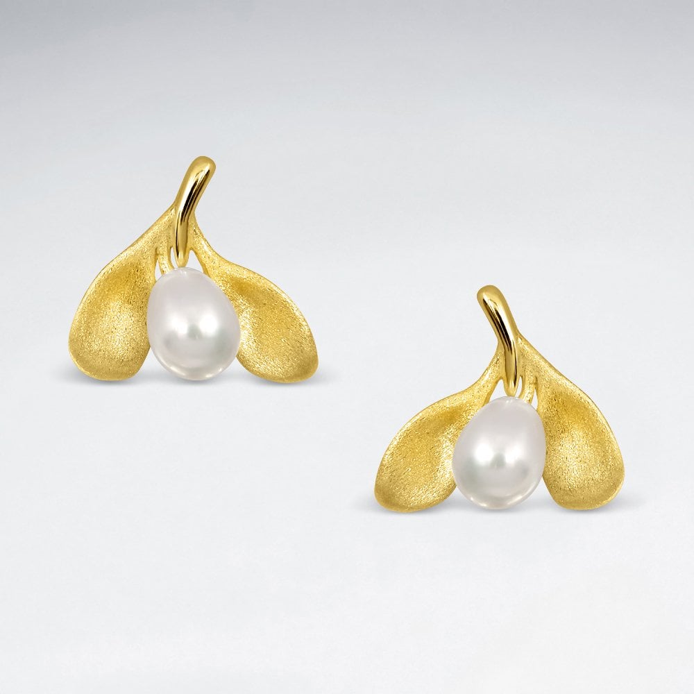 Sterling Silver Mistletoe Freshwater Pearl Earrings