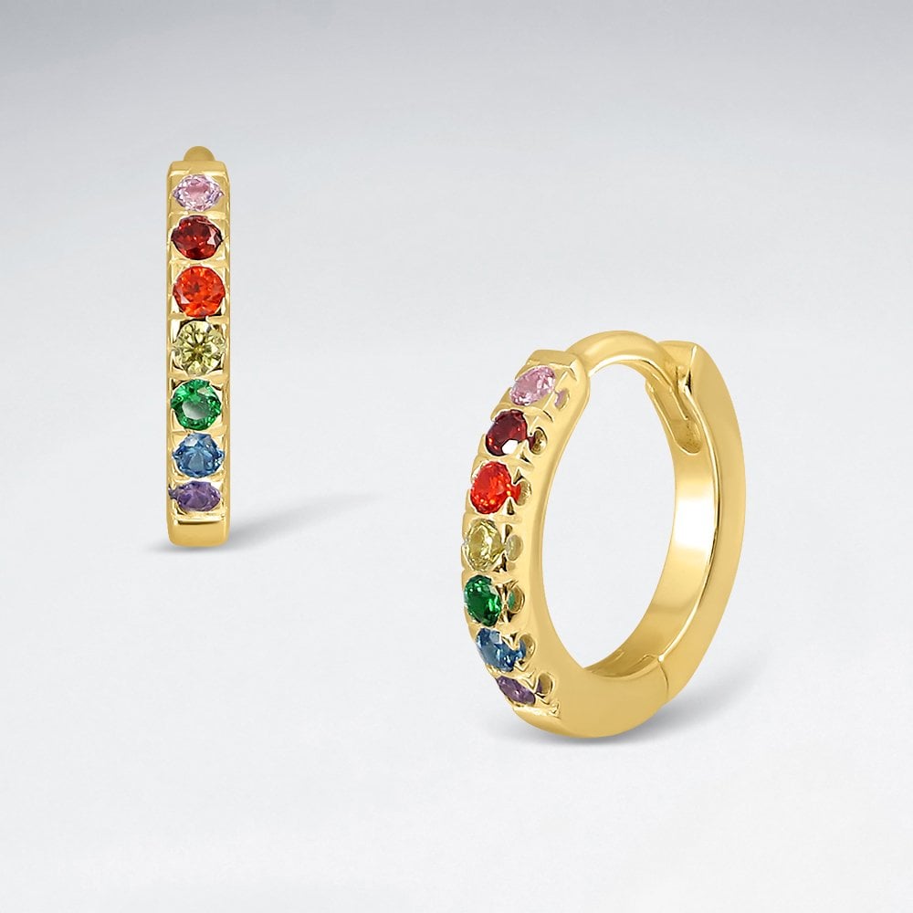 Sterling Silver Rainbow CZ Hoop Earrings