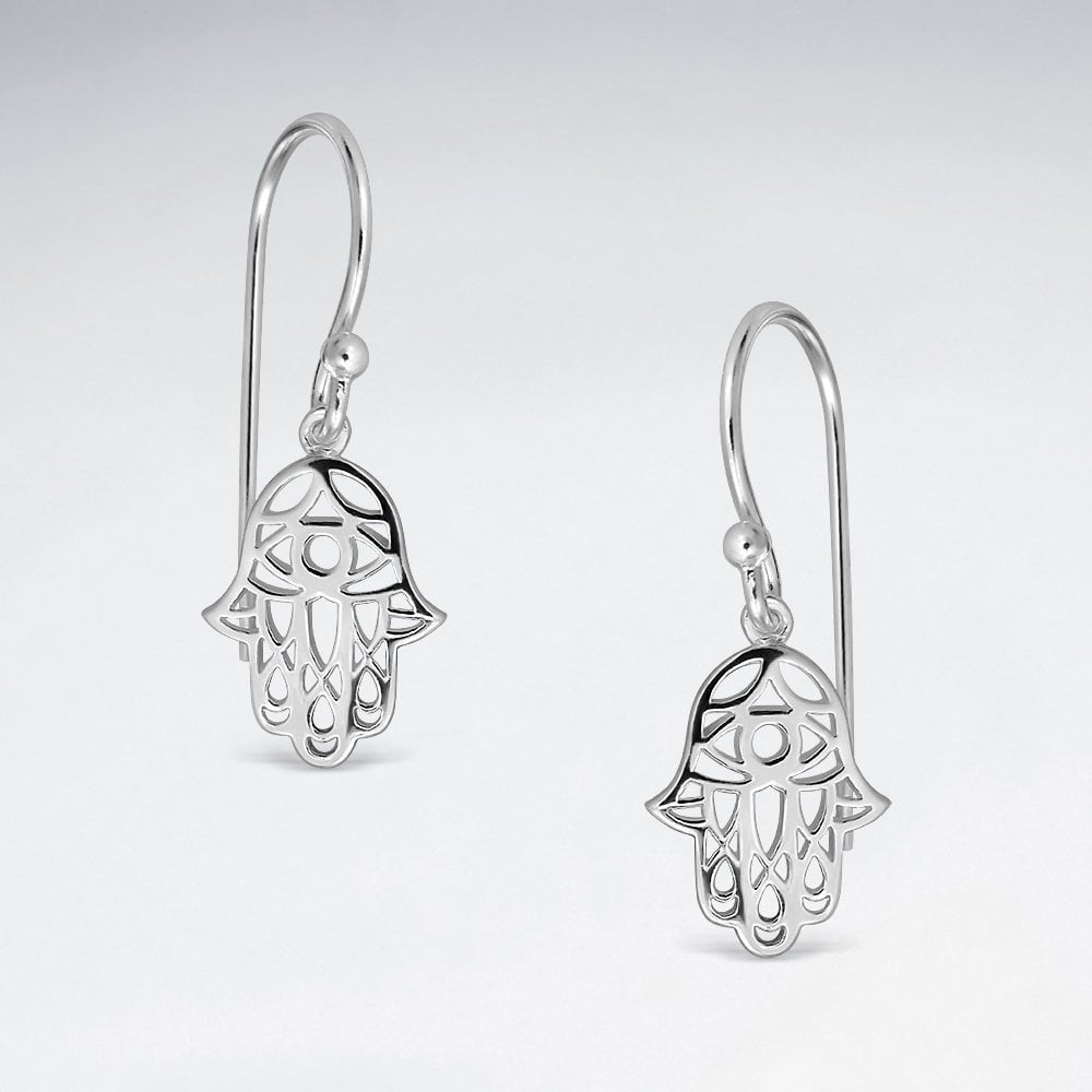 Sterling Silver Hamsa Drop Earrings