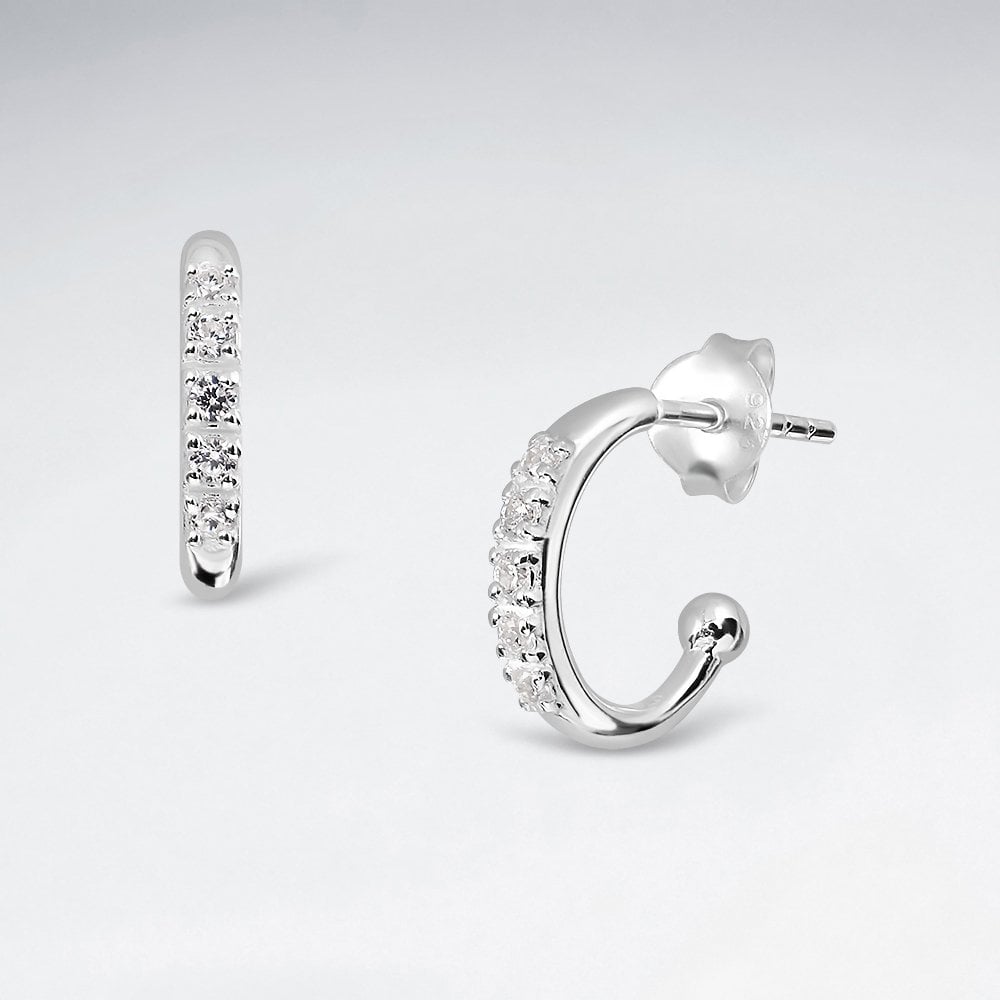 Sterling Silver CZ Hoop Earrings