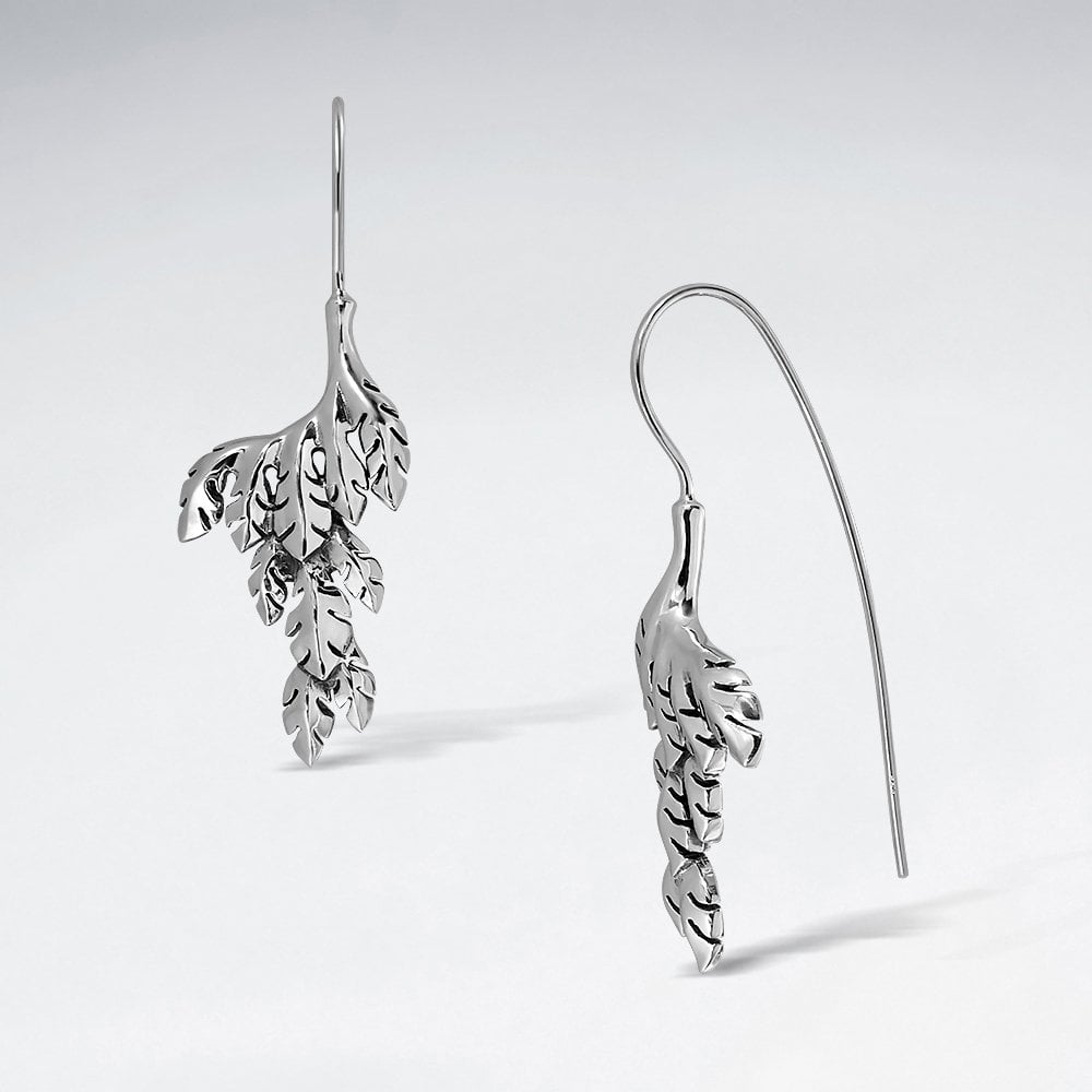Sterling Silver Leaf Cluster Hook Earrings