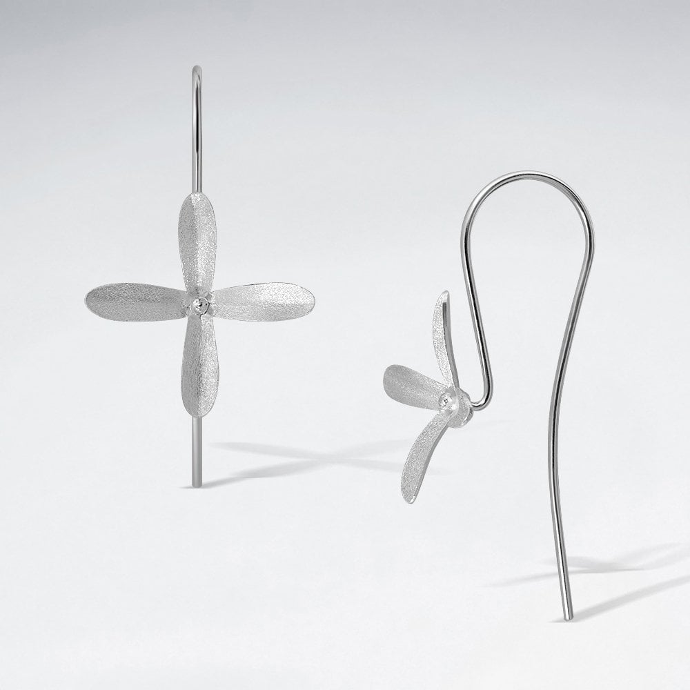 Sterling Silver Four Point Flower Hook Earrings