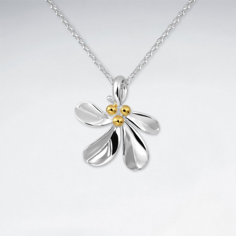 Sterling Silver Flower Mistletoe Design Pendant