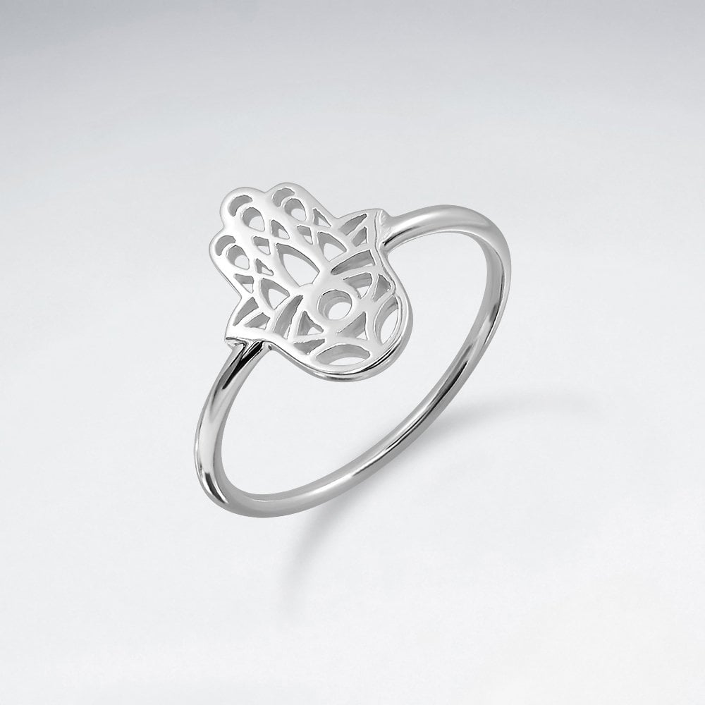 Sterling Silver Hamsa Hand Filigree Ring