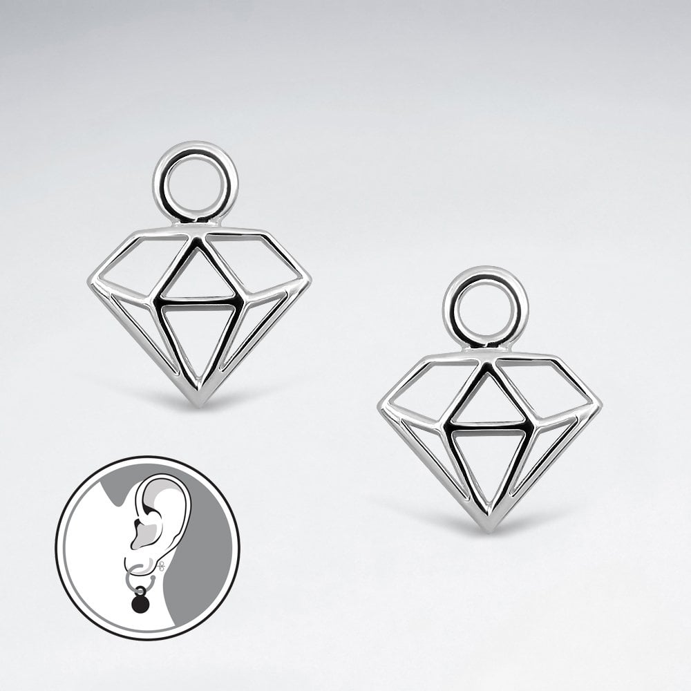 Sterling Silver Diamond Shape Filigree Hoop Charm