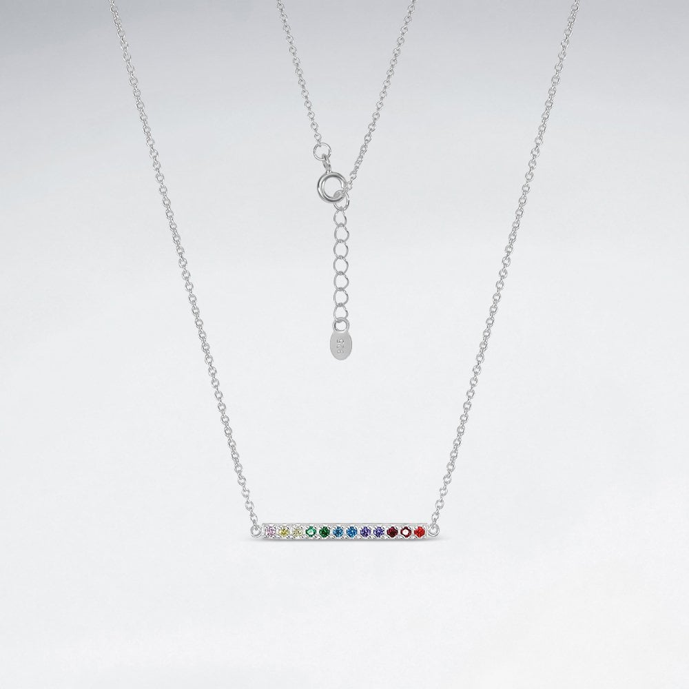 Sterling Silver Rainbow CZ Bar Necklace