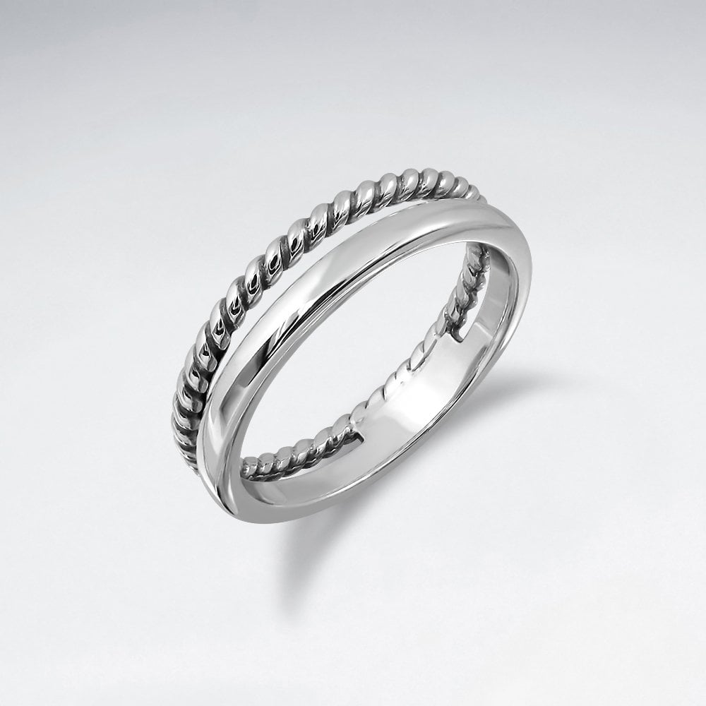 Sterling Silver Dual Band Rope Ring
