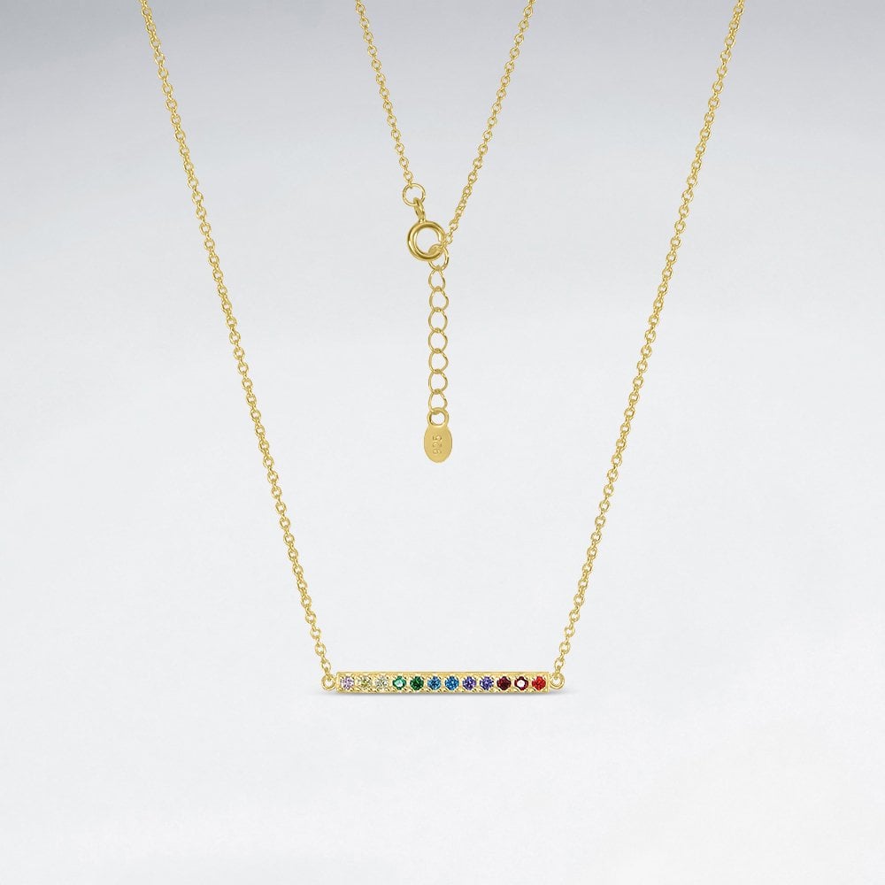 Sterling Silver Rainbow CZ Bar Necklace