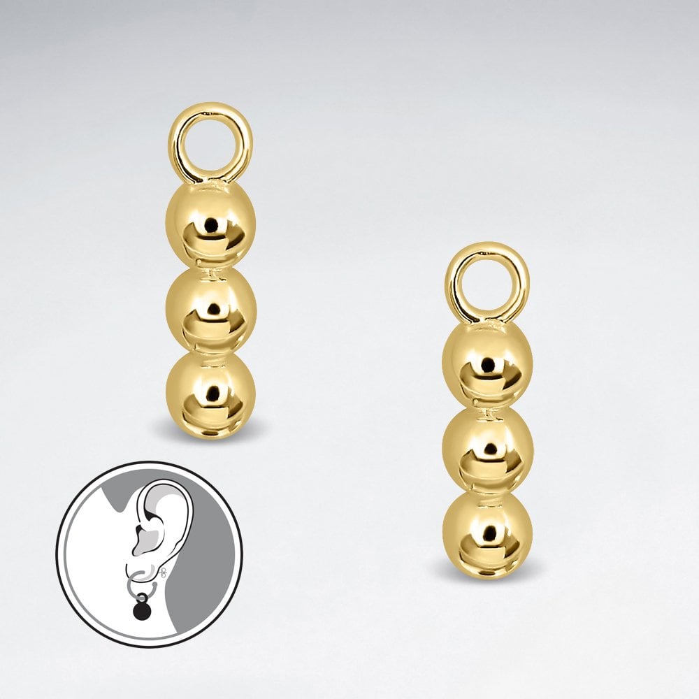 Sterling Silver Triple Ball Linear Earring Hoop Charm