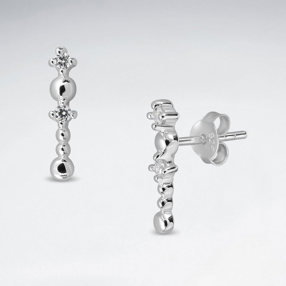 Sterling Silver CZ Vertical Drop Stud Earrings