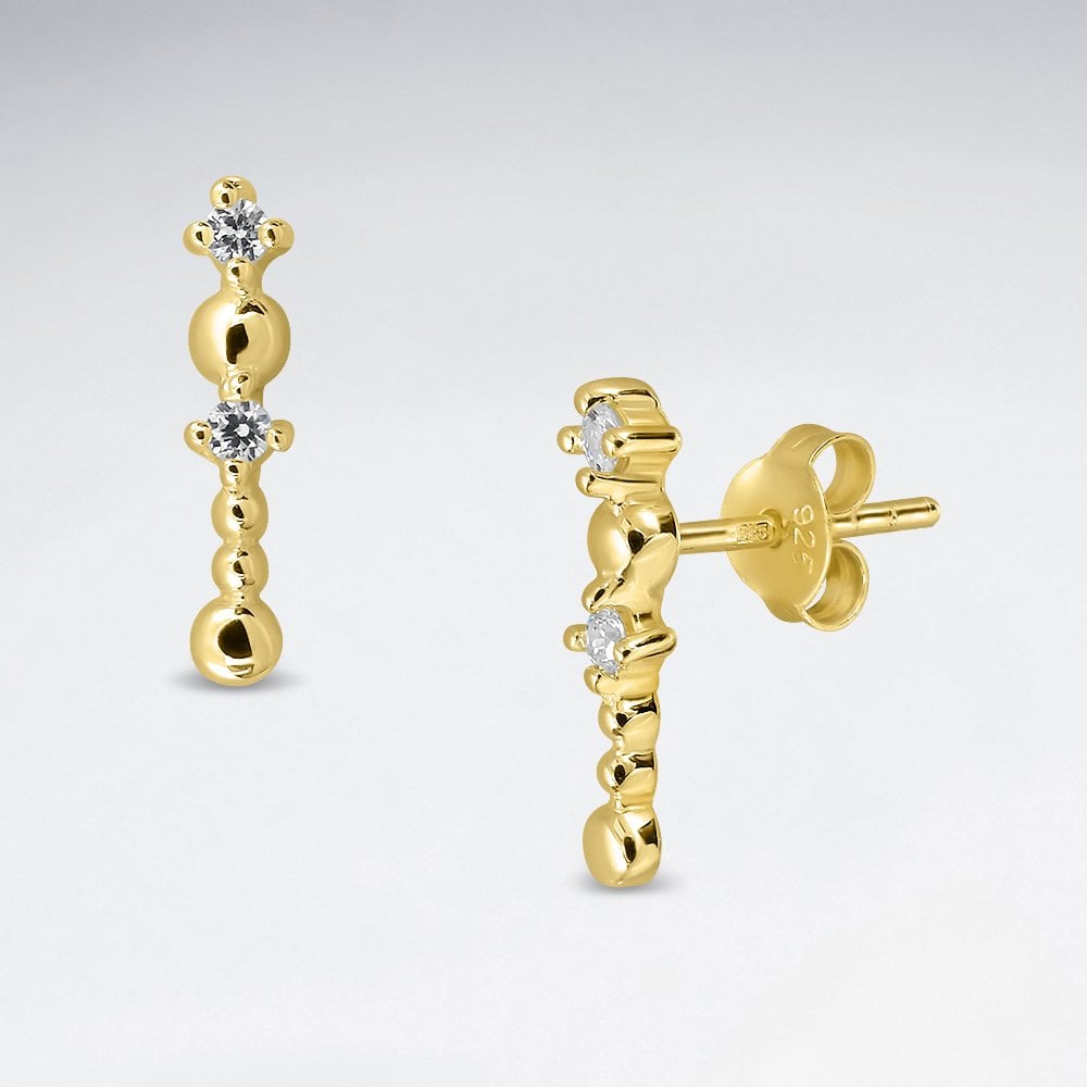 Sterling Silver CZ Vertical Drop Stud Earrings