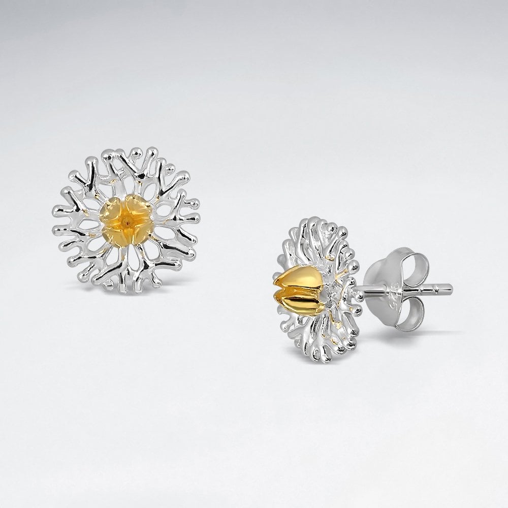Sterling Sliver Coral Flower Earrings
