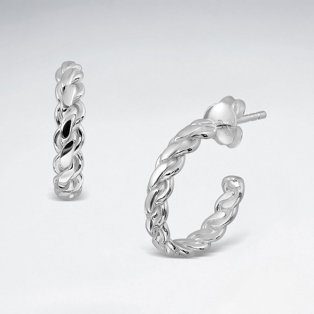 Sterling Silver Bali Braid Hoop Stud Earrings