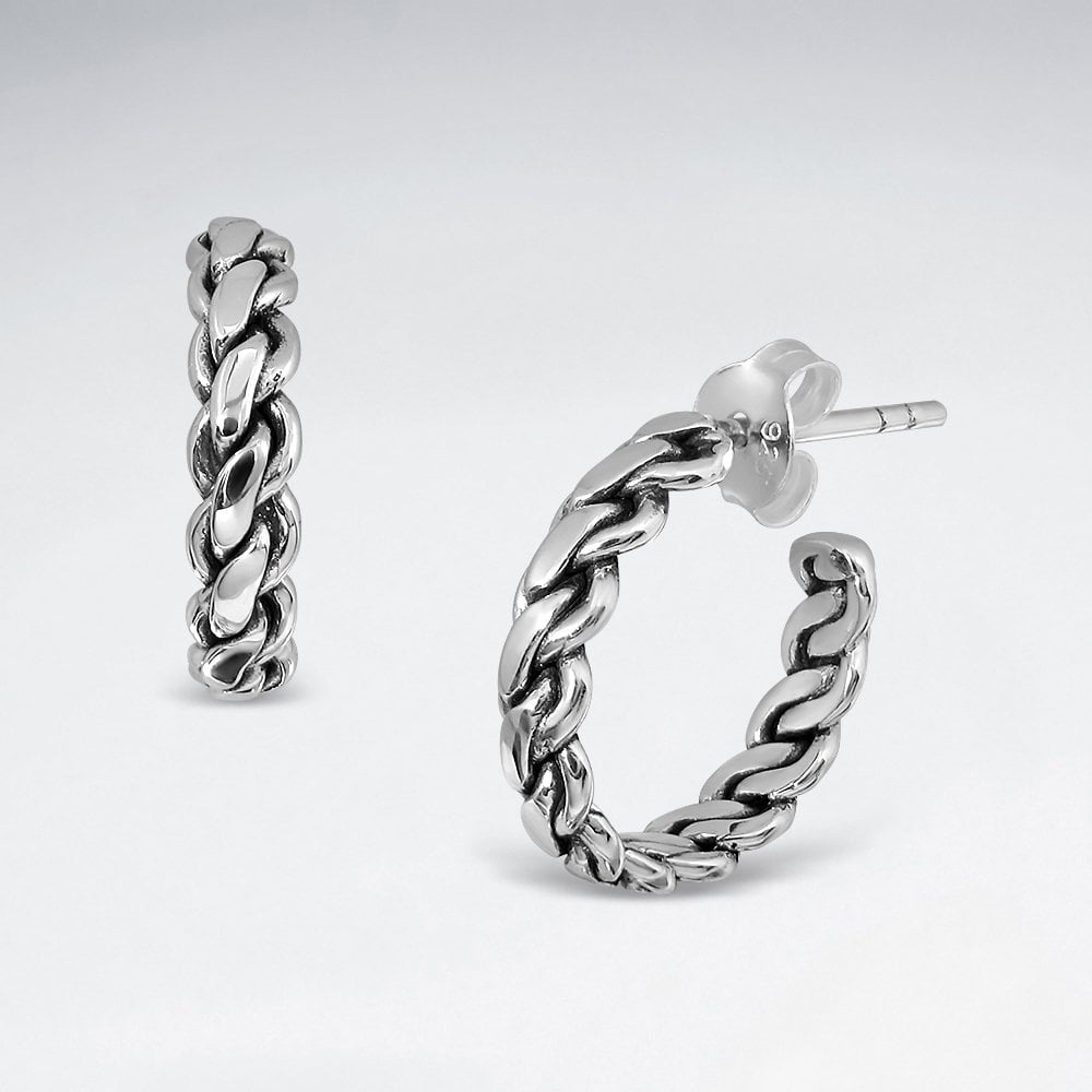 Sterling Silver Bali Braid Hoop Stud Earrings