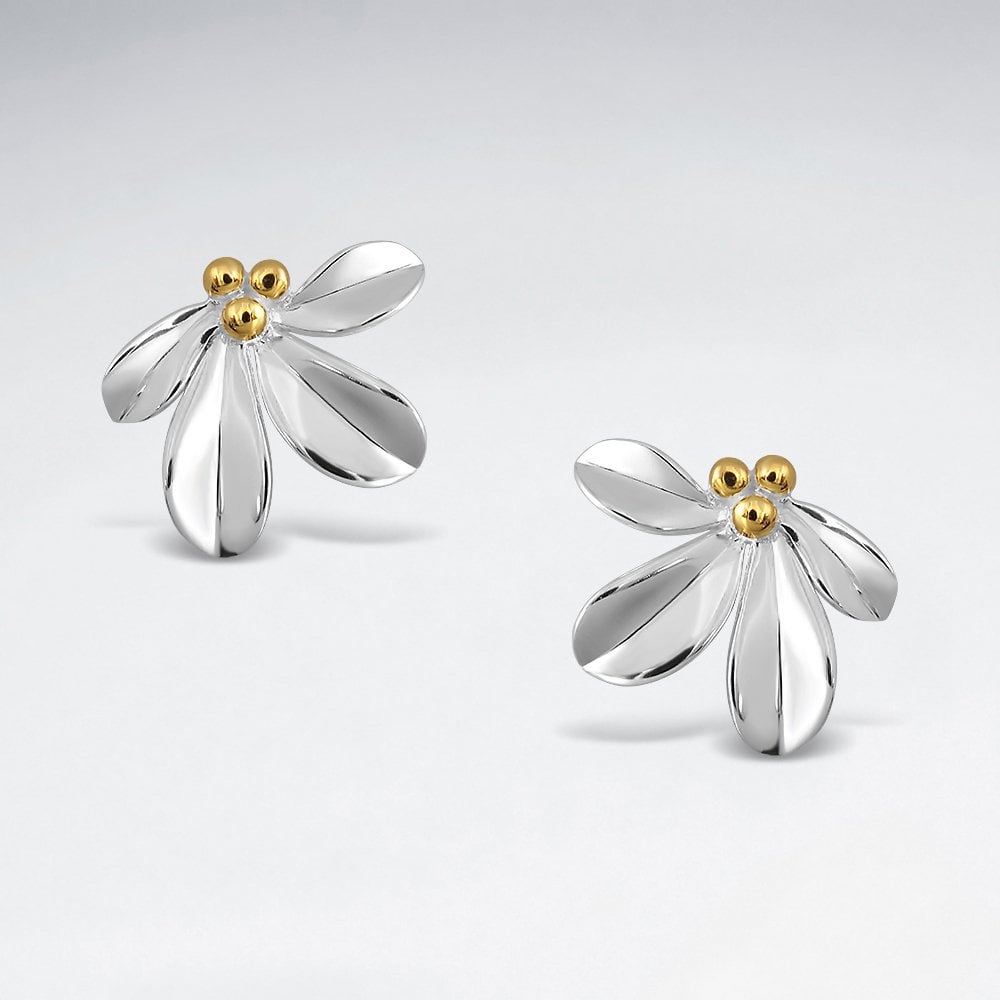 Sterling Silver Mistletoe Flower Stud Earrings