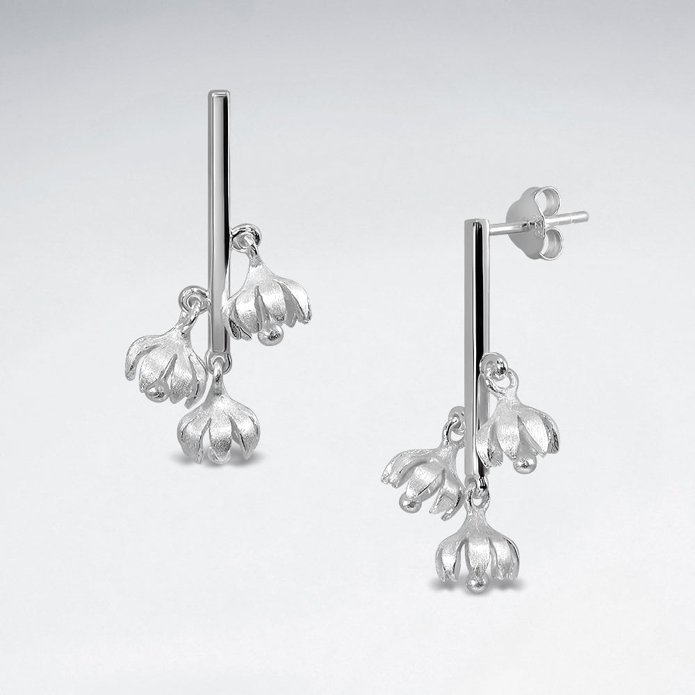 Sterling Silver Bellflower Drop Stud Earrings