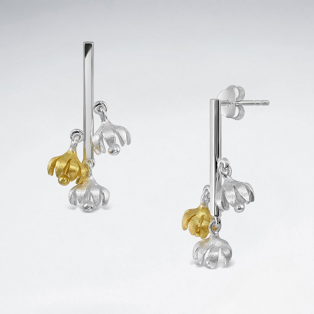 Sterling Silver Bellflower Drop Stud Earrings