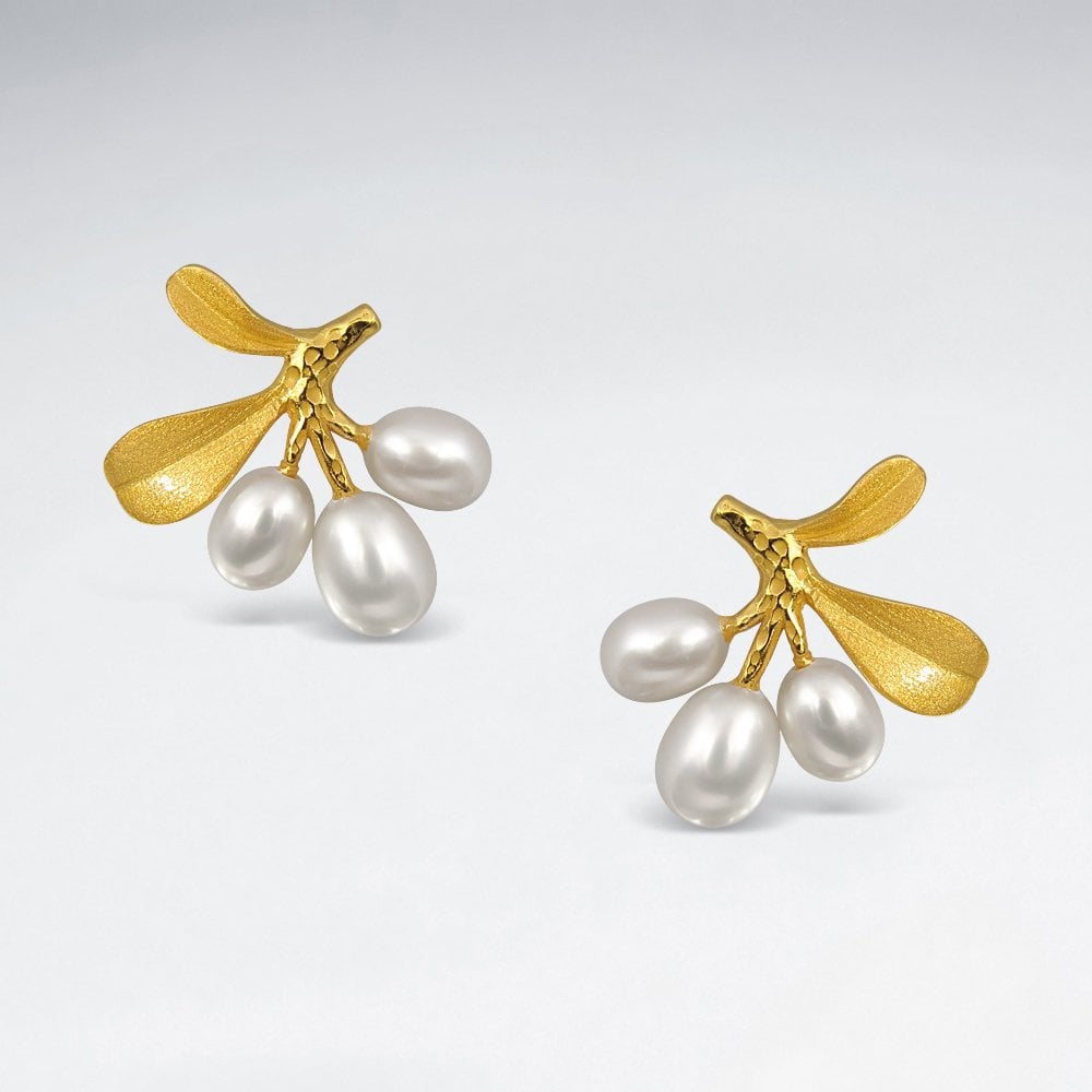 Sterling Silver Freshwater Pearl Mistletoe Earrings