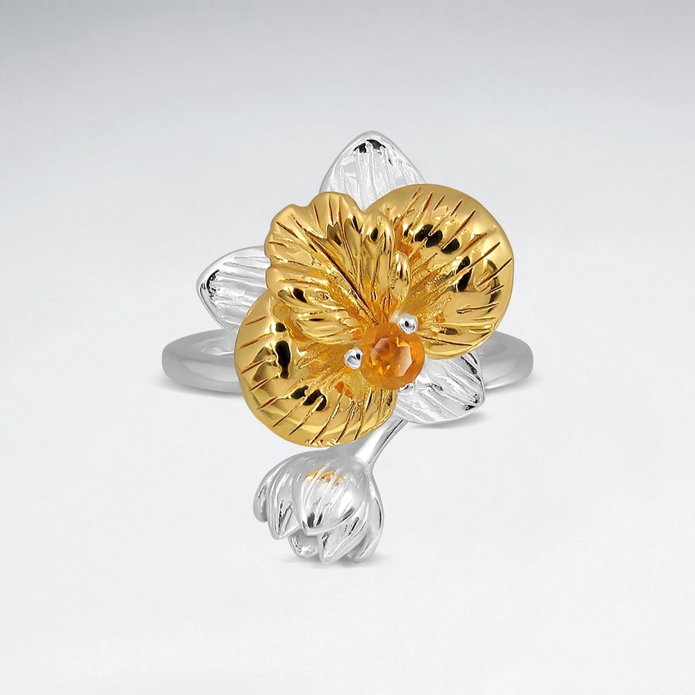 Sterling Silver Citrine Gemstone Flower Rings