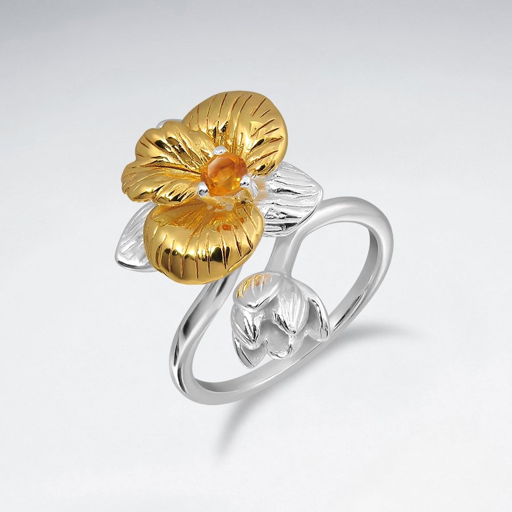 Sterling Silver Citrine Gemstone Flower Rings