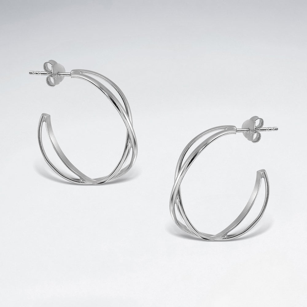 Sterling Silver Circular Twisted Intertwined Hoop Stud Earrings