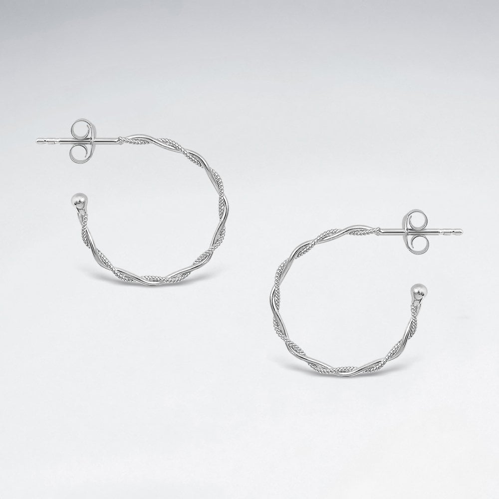 Silver Huggie Twisted Hoop Earrings