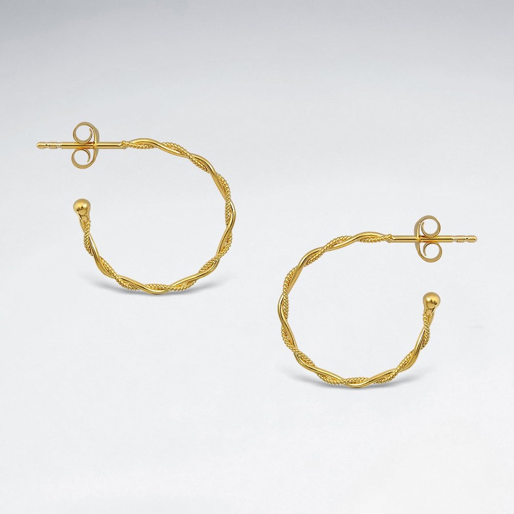 Silver Huggie Twisted Hoop Earrings