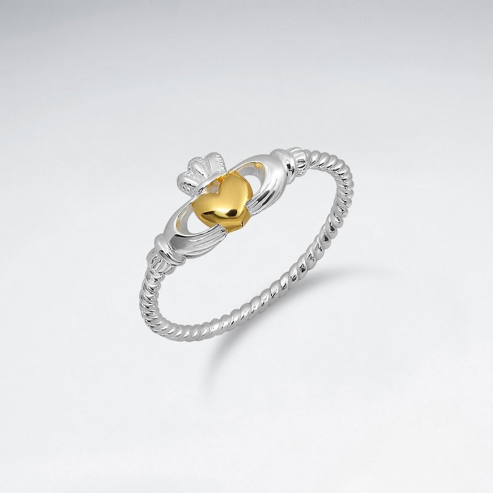 Sterling Silver Rope Twist Claddagh Ring