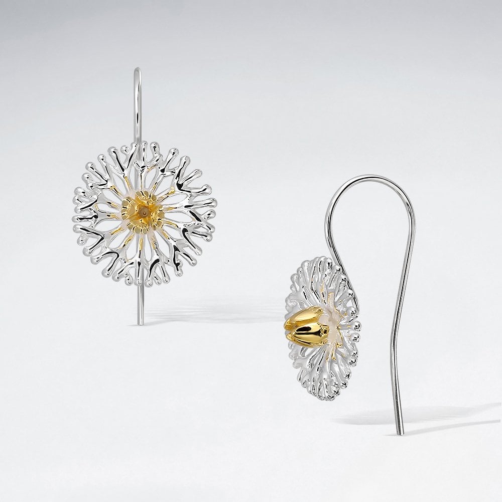 Sterling Silver Dandelion Hook Earrings