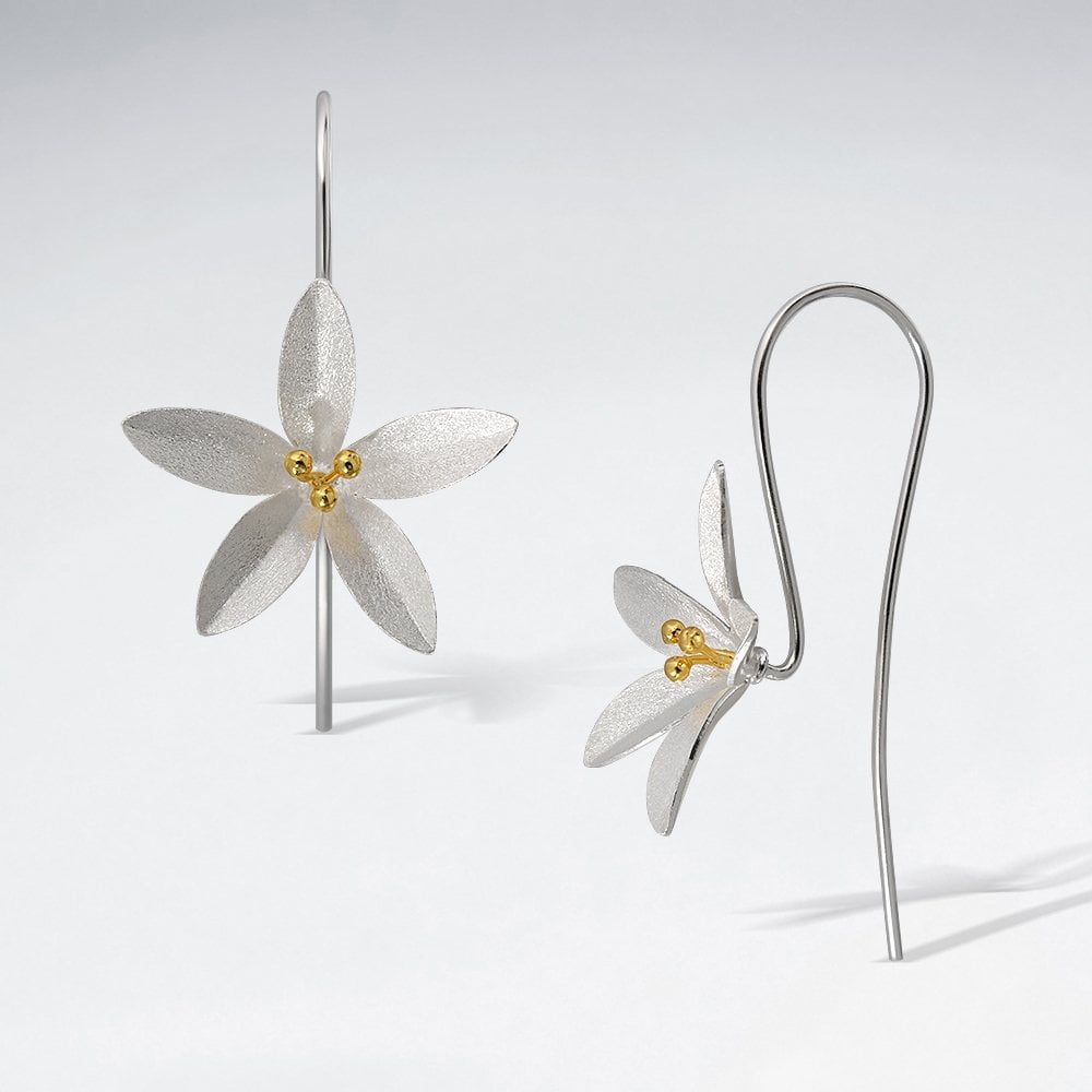 Sterling Silver Flower Bloom Hook Earrings