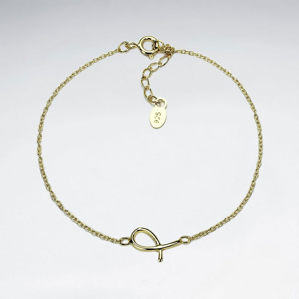 Sterling Silver Ribbon Loop Charm Adjustable Chain Bracelet