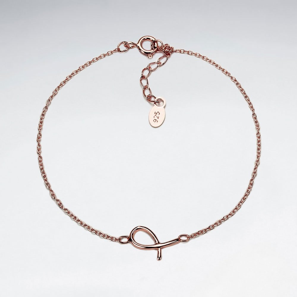 Sterling Silver Ribbon Loop Charm Adjustable Chain Bracelet