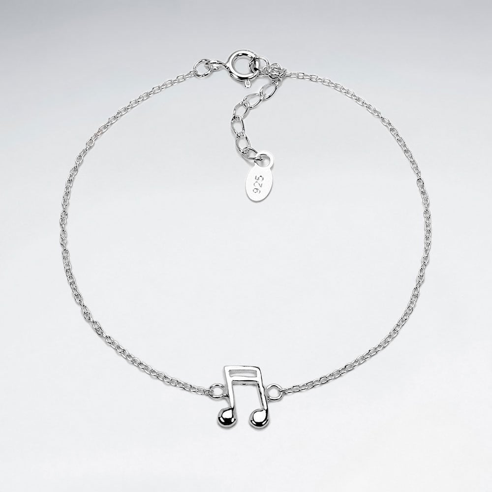 Sterling Silver Musical Double Bar Note Charm Bracelet