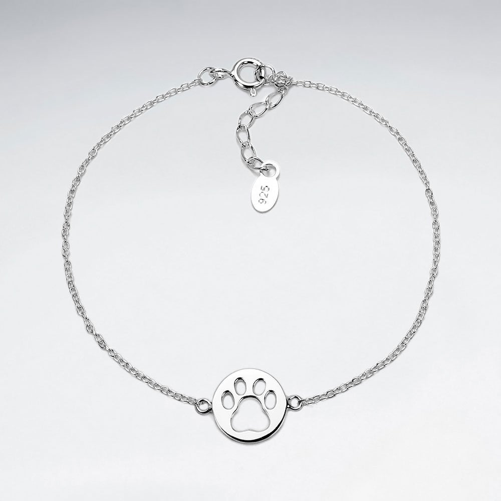 Sterling Silver Paw print Circle Bracelet