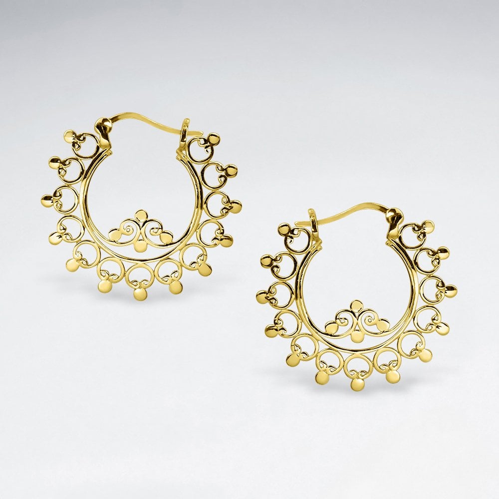 Exotic Filigree Swirl Sterling Silver Hoop Earrings