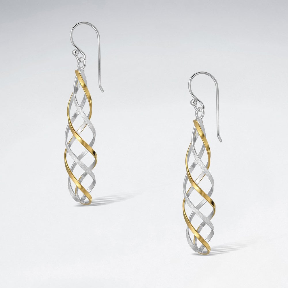 Matte Silver Long Twist Dangle Earrings
