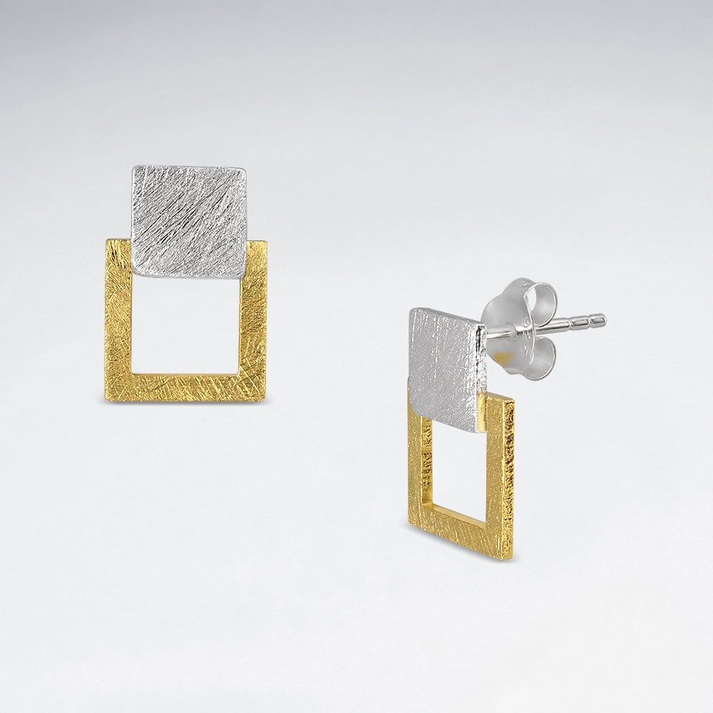 Sterling Silver  Double Square Stud Earring