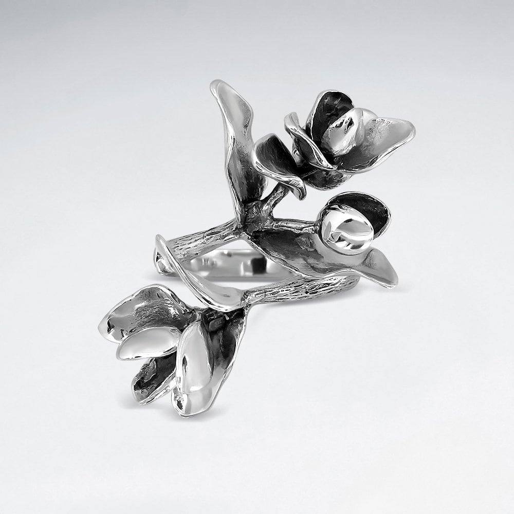 Sterling Silver Statement Rose Ring